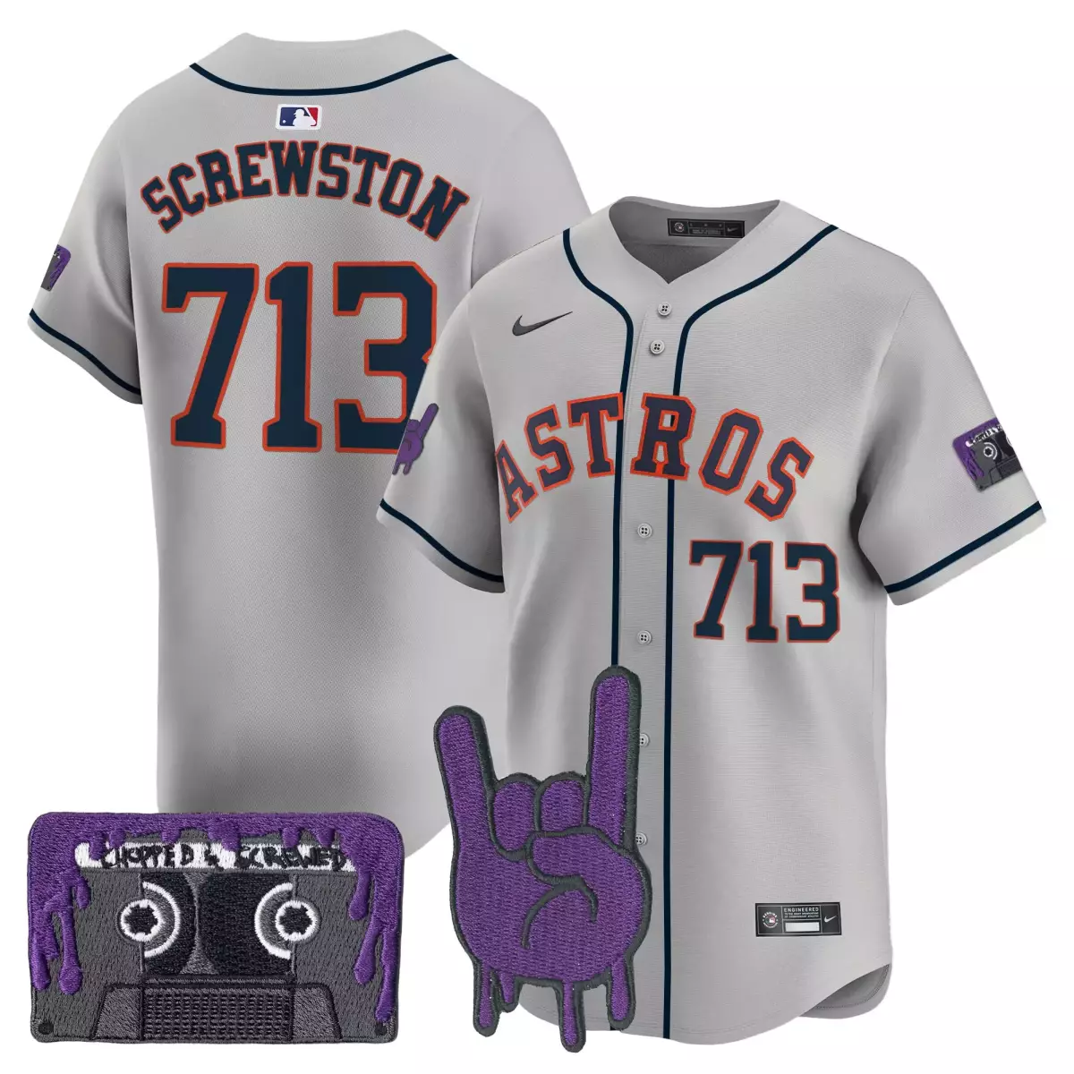 713 Screwston Houston Astros Gray Jersey | DJ Screw Patch | Limited Edition Fan Gear | For Men, Women & Youth