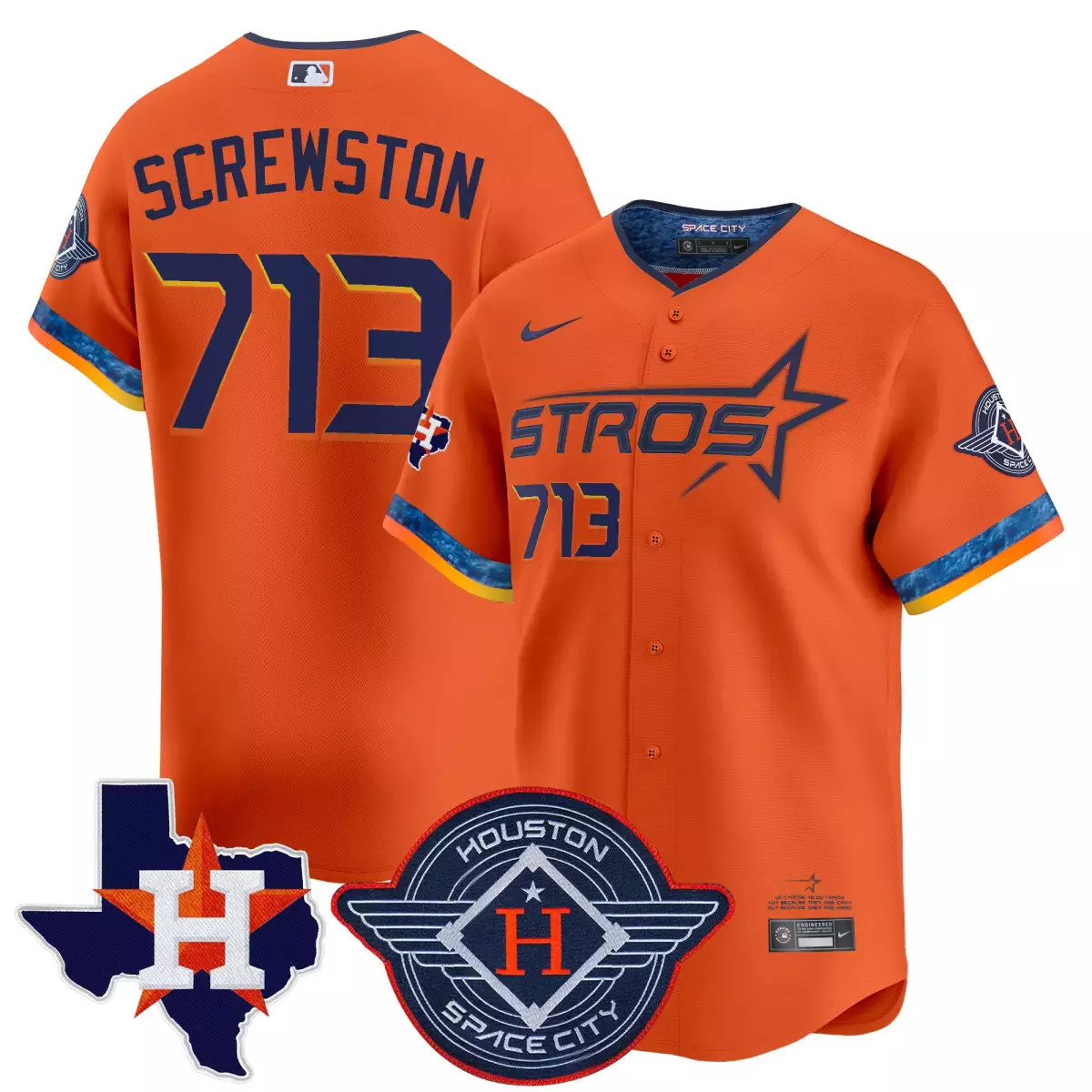 Houston Astros 713 Screwston Orange Jersey 2025 | City Connect Texas Patch Vapor Premier Limited | All Stitched Fan Gear | For Men, Women & Youth