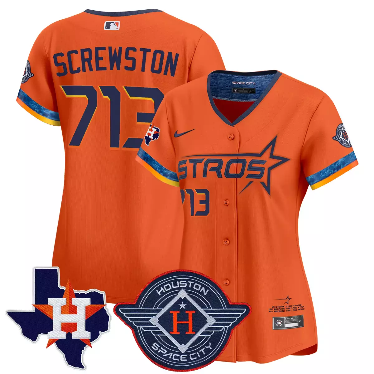 Houston Astros 713 Screwston Orange Jersey 2025 | City Connect Texas Patch Vapor Premier Limited | All Stitched Fan Gear | For Men, Women & Youth