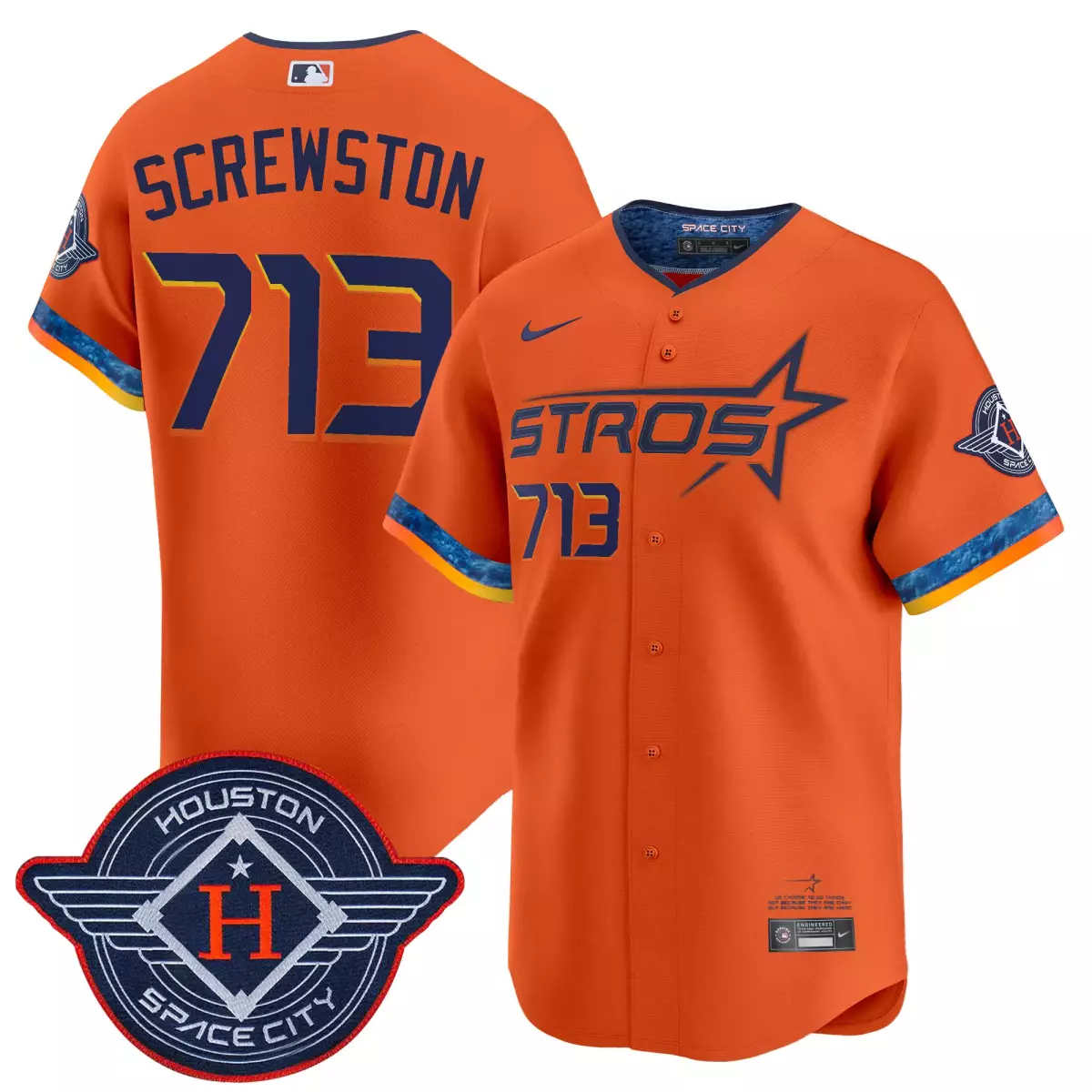 Houston Astros 713 Screwston Orange Jersey 2025 | City Connect Texas Patch Vapor Premier Limited | All Stitched Fan Gear | For Men, Women & Youth
