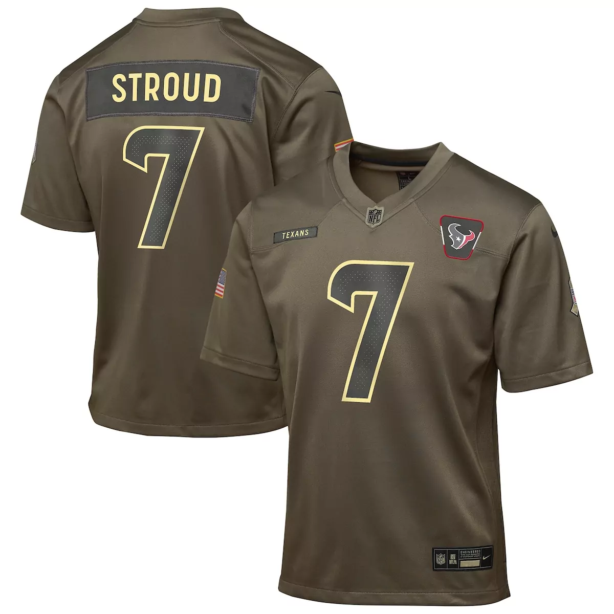 houston texans c j stroud olive 2025 salute to service game jersey azg