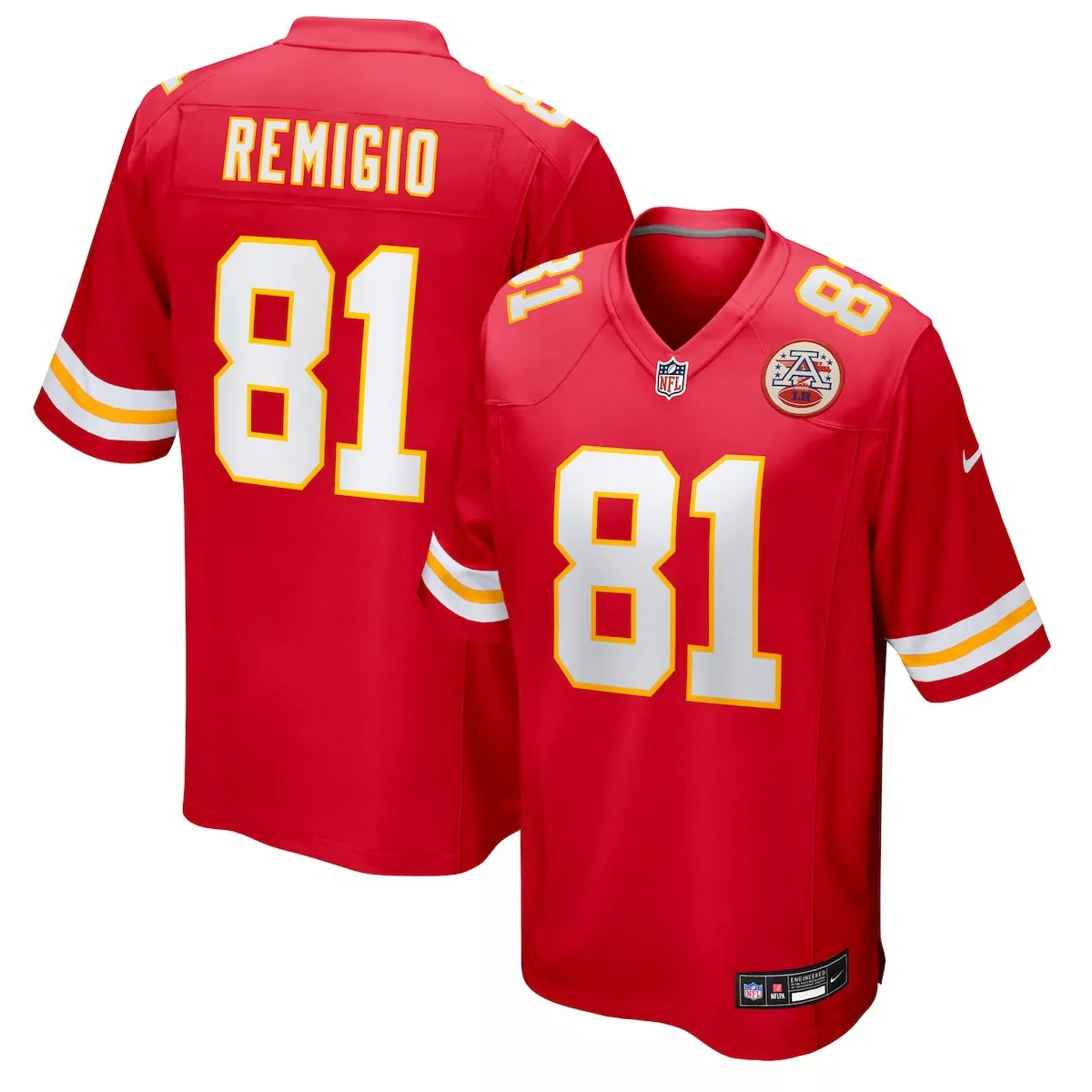 kansas city chiefs nikko remigio red team game jersey o2t