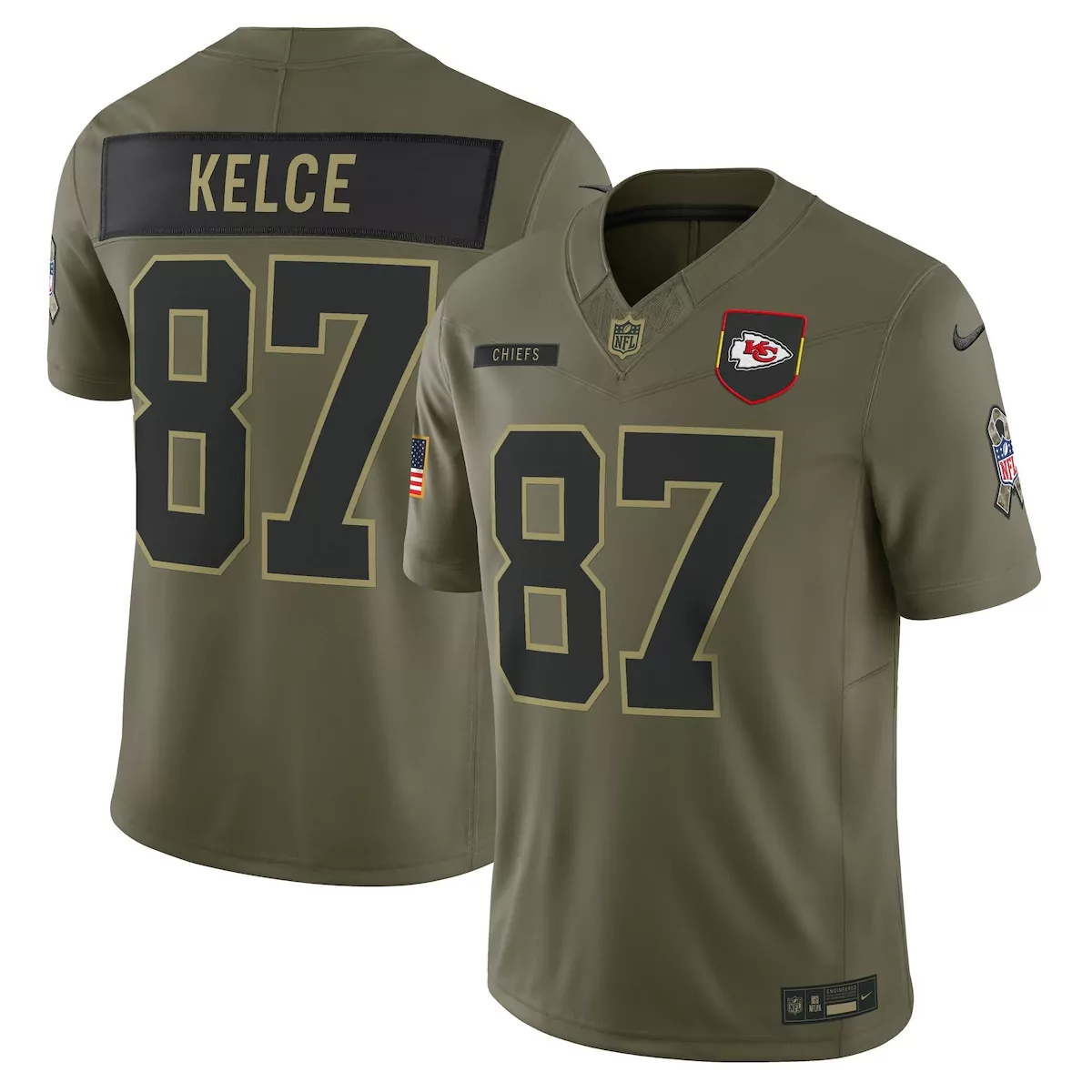 kansas city chiefs travis kelce olive 2025 salute to service limited jersey cn6