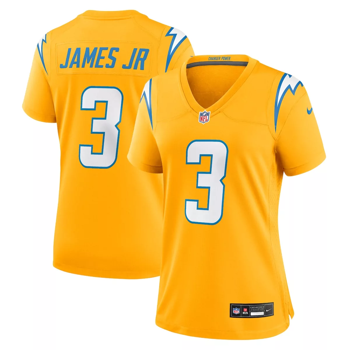 los angeles chargers derwin james jr gold alternate charger power game jersey