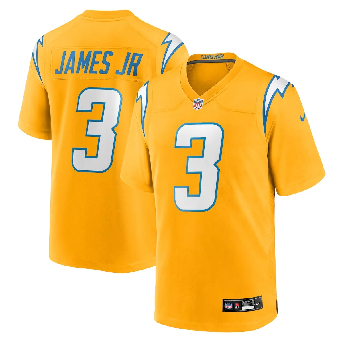 los angeles chargers derwin james jr gold alternate charger power game jersey