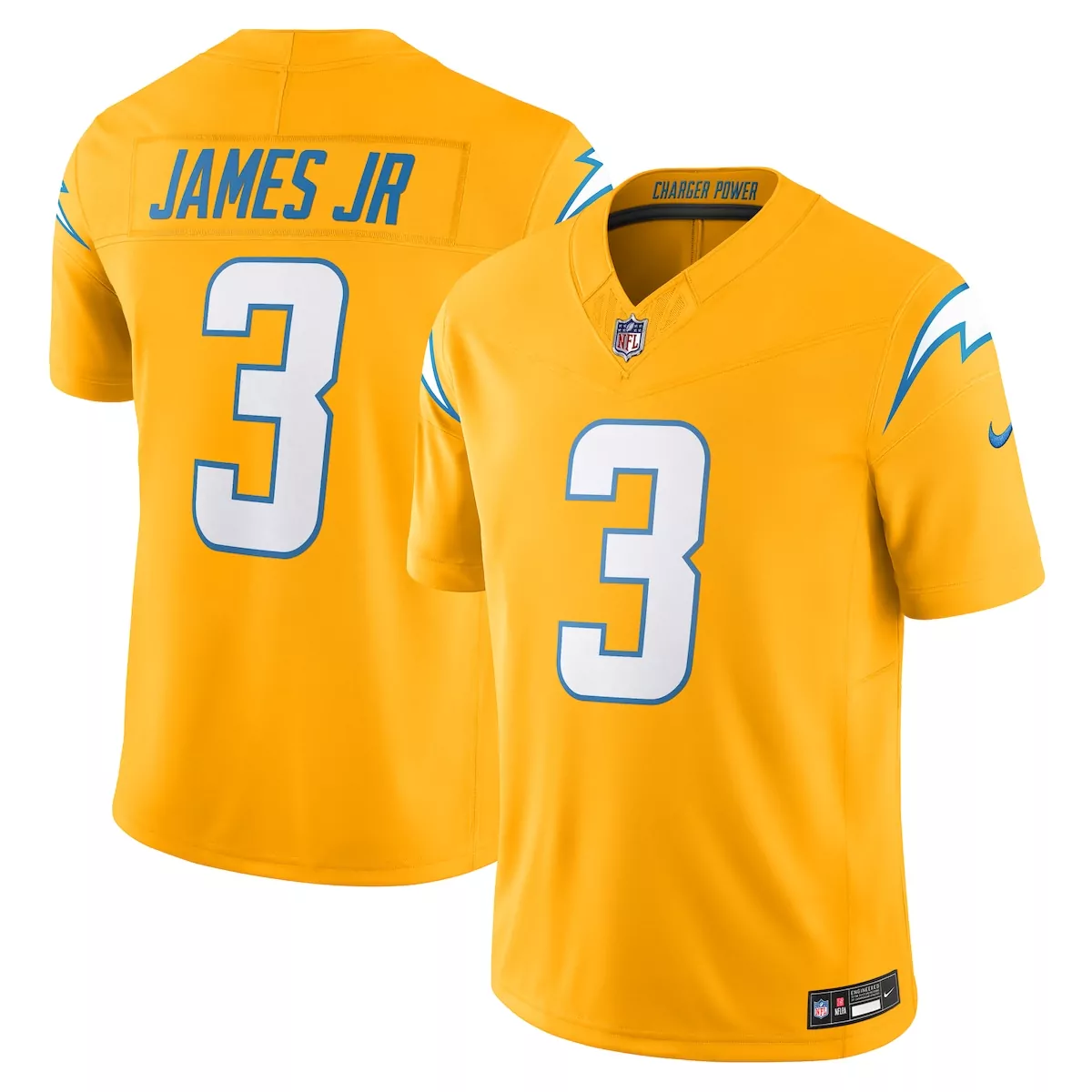 los angeles chargers derwin james jr gold alternate charger power game jersey