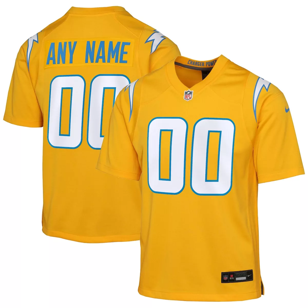los angeles chargers gold alternate charger power game custom jersey djb