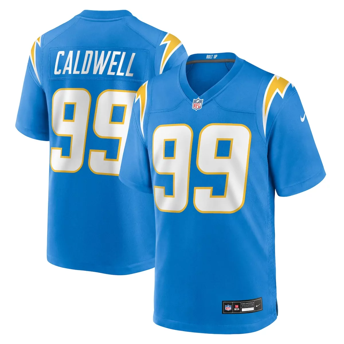 los angeles chargers jamaree caldwell powder blue team game jersey 99k