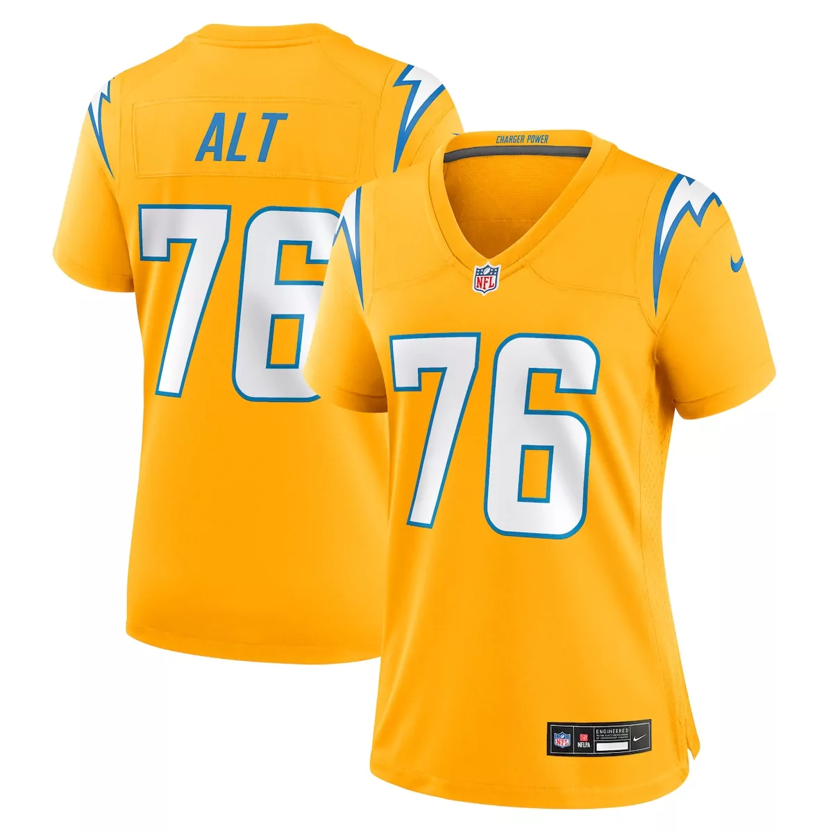 los angeles chargers joe alt gold alternate charger power game jersey