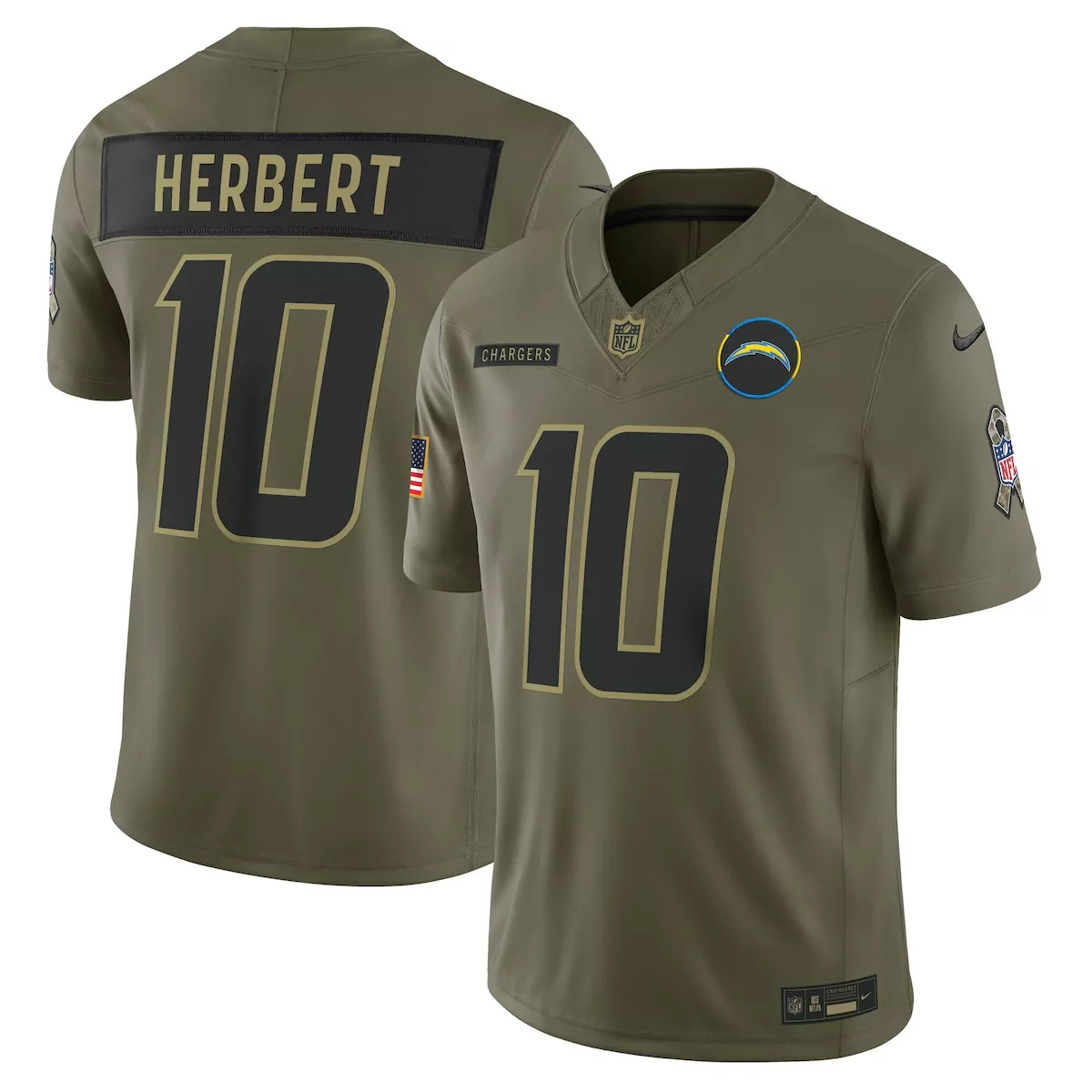 los angeles chargers justin herbert olive 2025 salute to service limited jersey