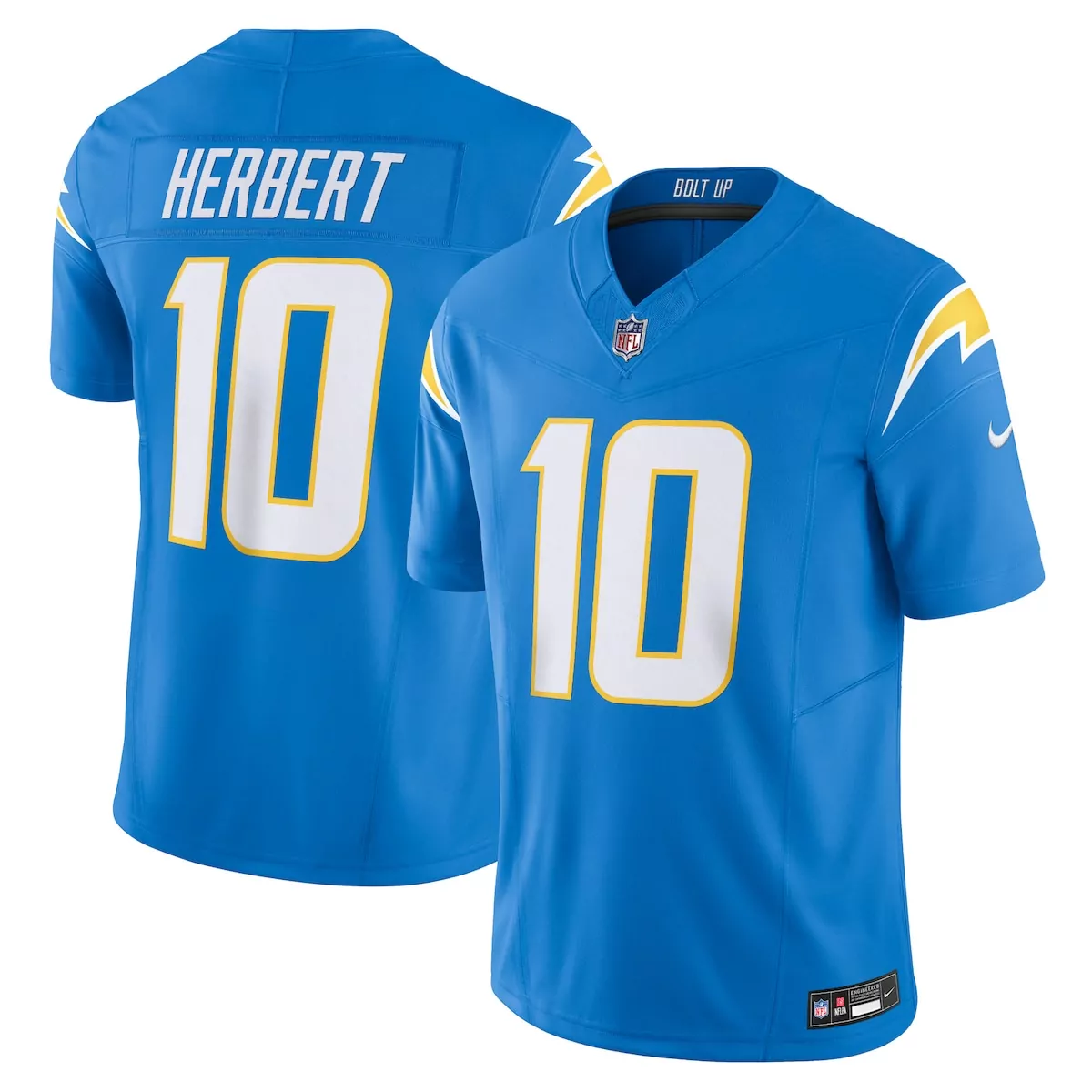los angeles chargers justin herbert powder blue vapor f u s e limited jersey