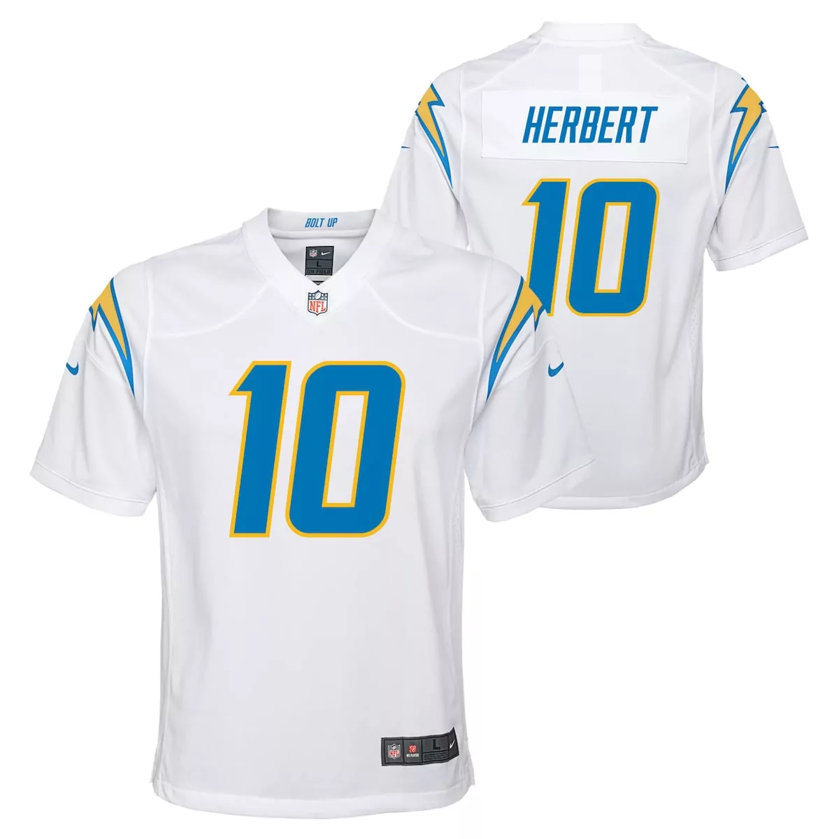 los angeles chargers justin herbert white game jersey