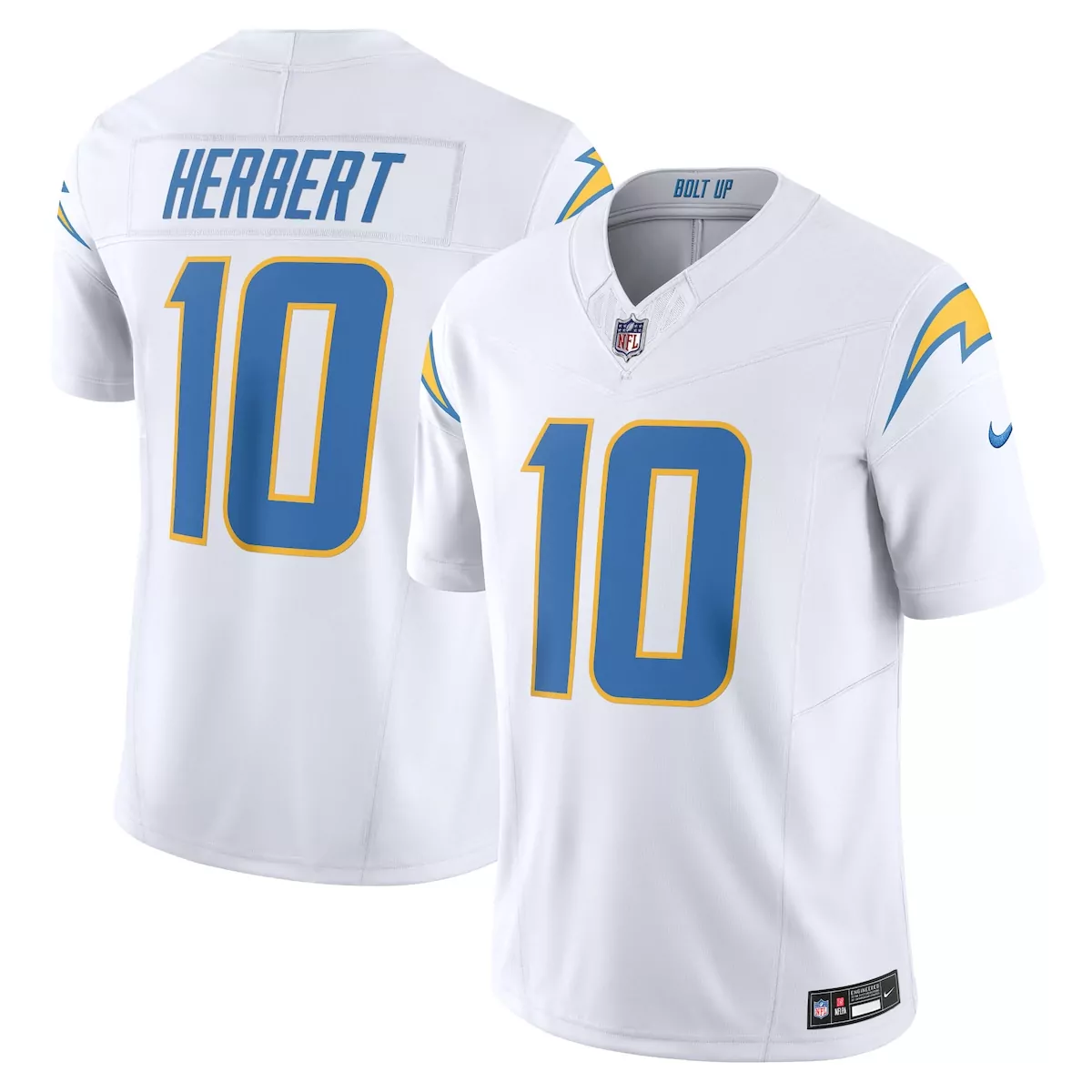 los angeles chargers justin herbert white game jersey