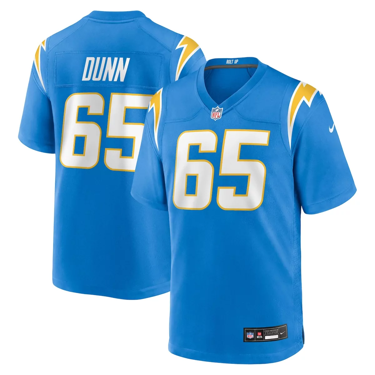 los angeles chargers michael dunn powder blue team game jersey 4ra