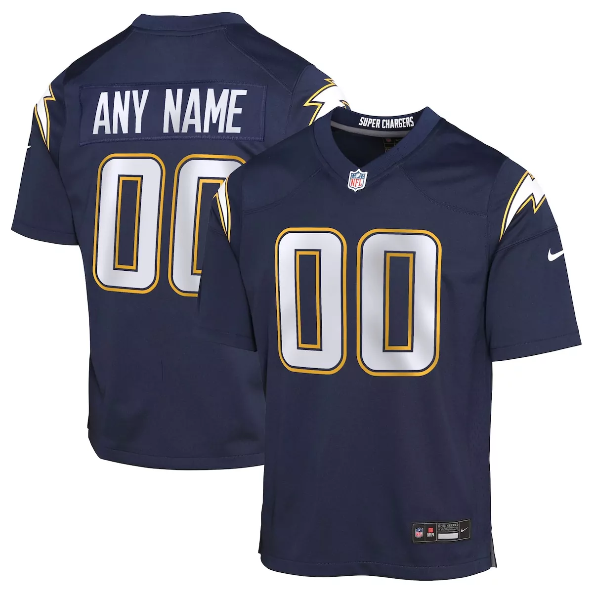 los angeles chargers gold alternate charger power game custom jersey djb