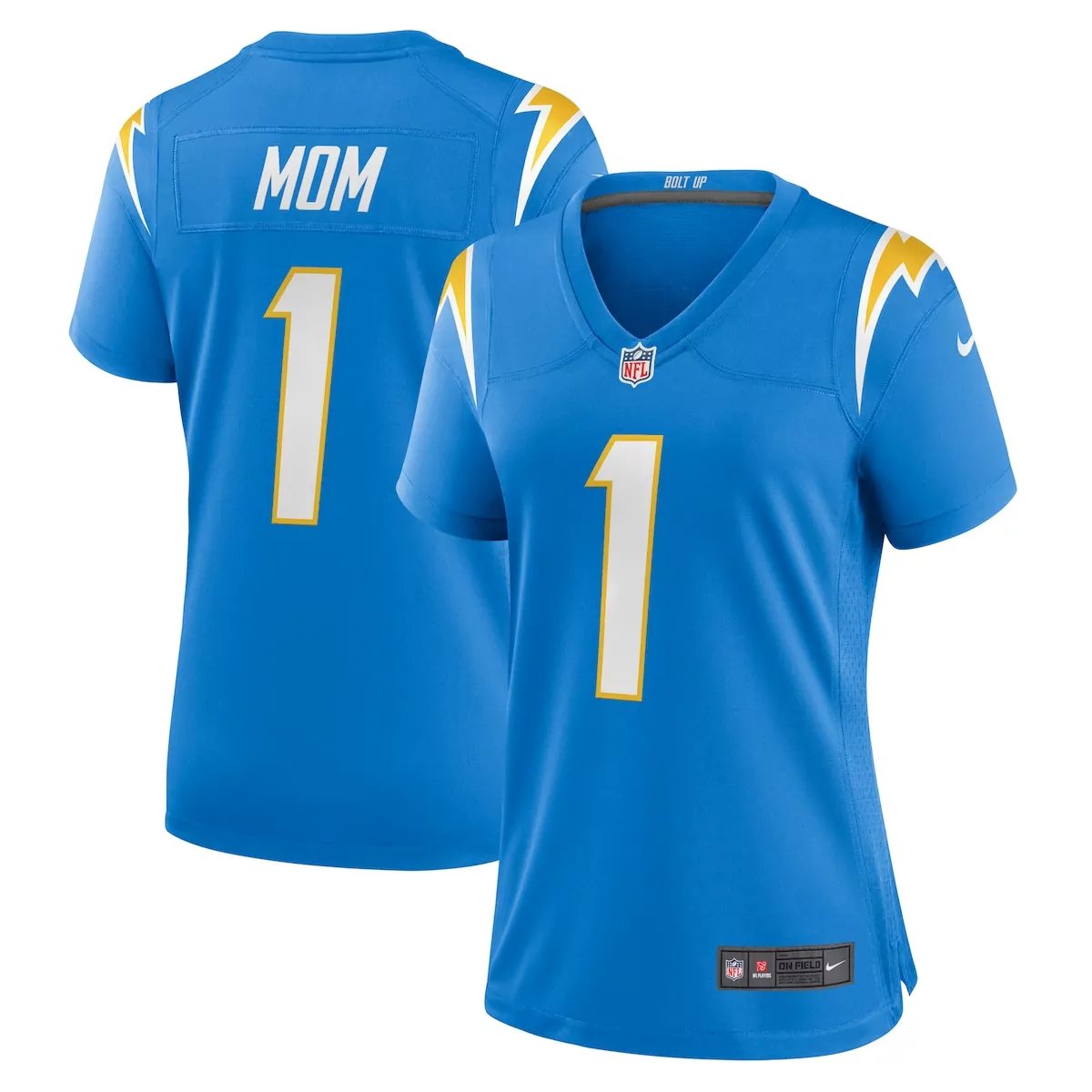 los angeles chargers number 1 mom powder blue game jersey
