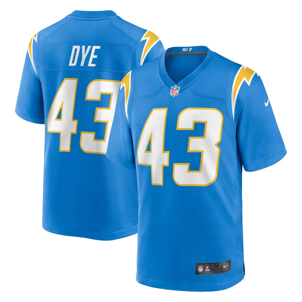 los angeles chargers troy dye powder blue game jersey q3g