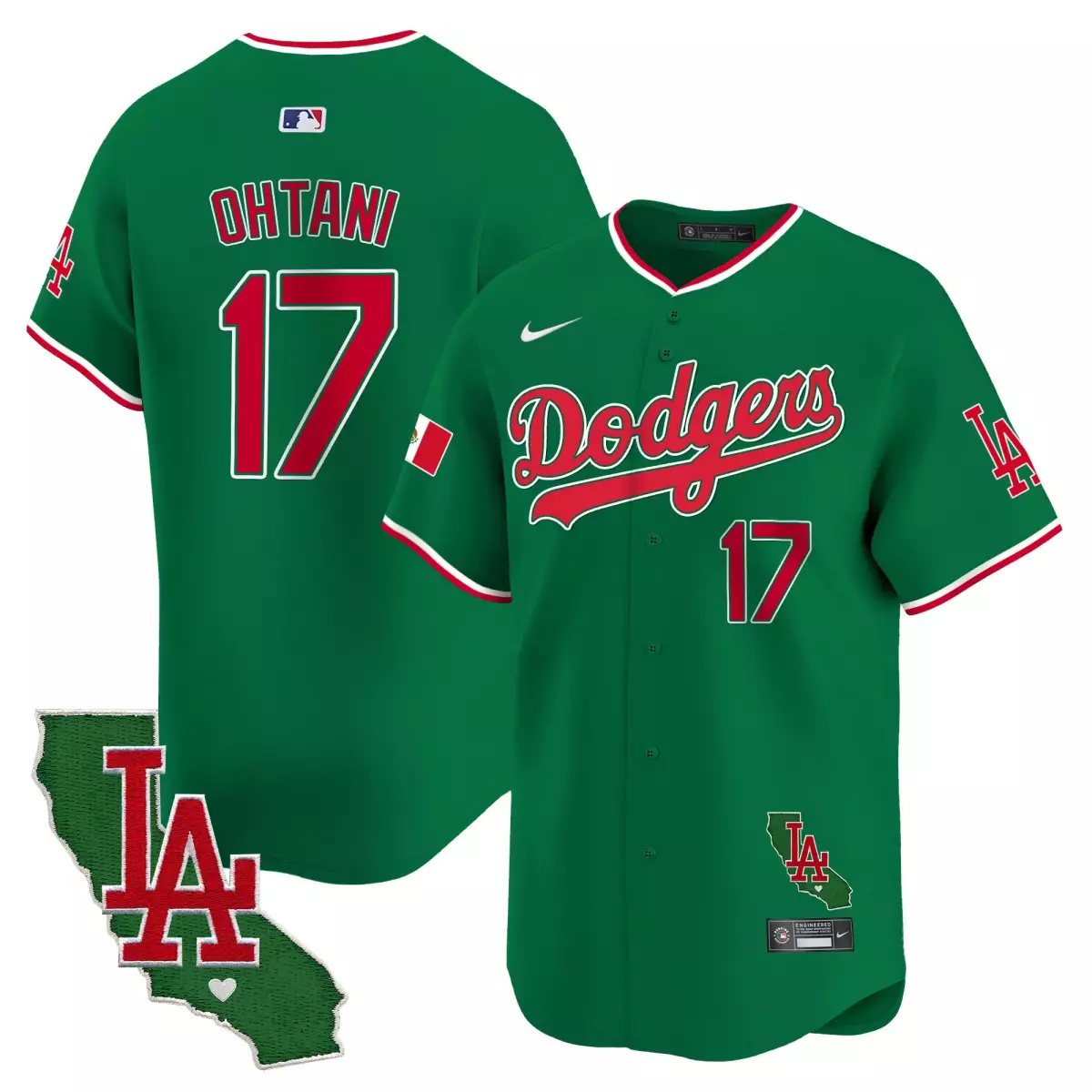 los angeles dodgers 17 shohei ohtani green jersey mexico california patch vapor premier limited v3 all stitched