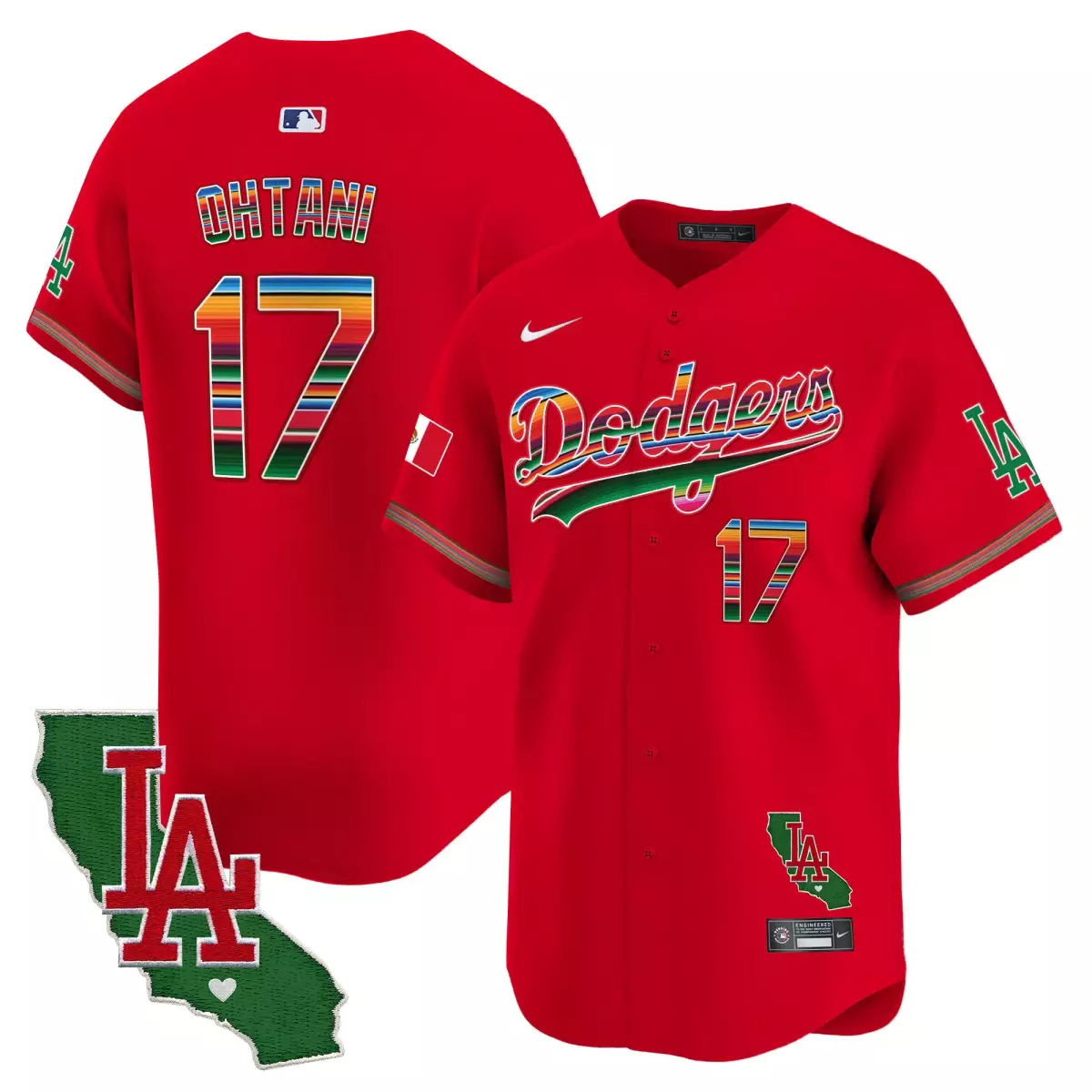 los angeles dodgers 17 shohei ohtani red jersey mexico california patch vapor premier limited all stitched