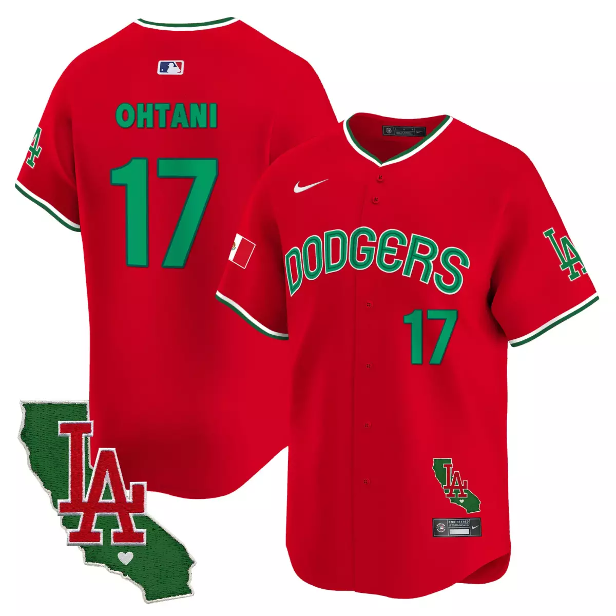 los angeles dodgers 17 shohei ohtani red jersey mexico california patch vapor premier limited all stitched