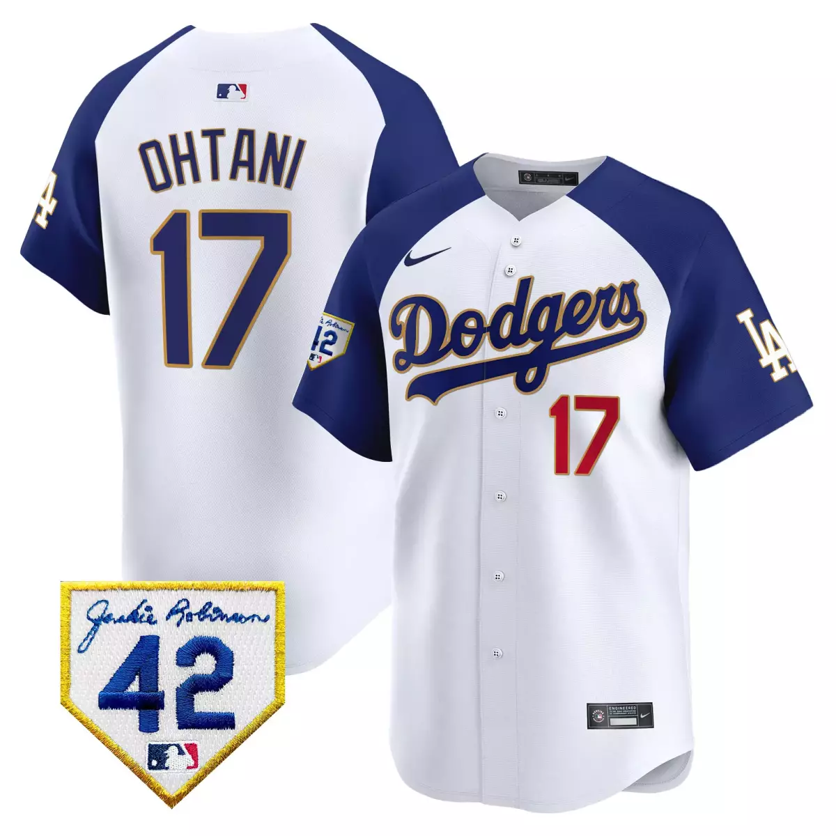 los angeles dodgers 17 shohei ohtani white jersey 2024 jackie robinson patch vapor premier limited all stitched 9im