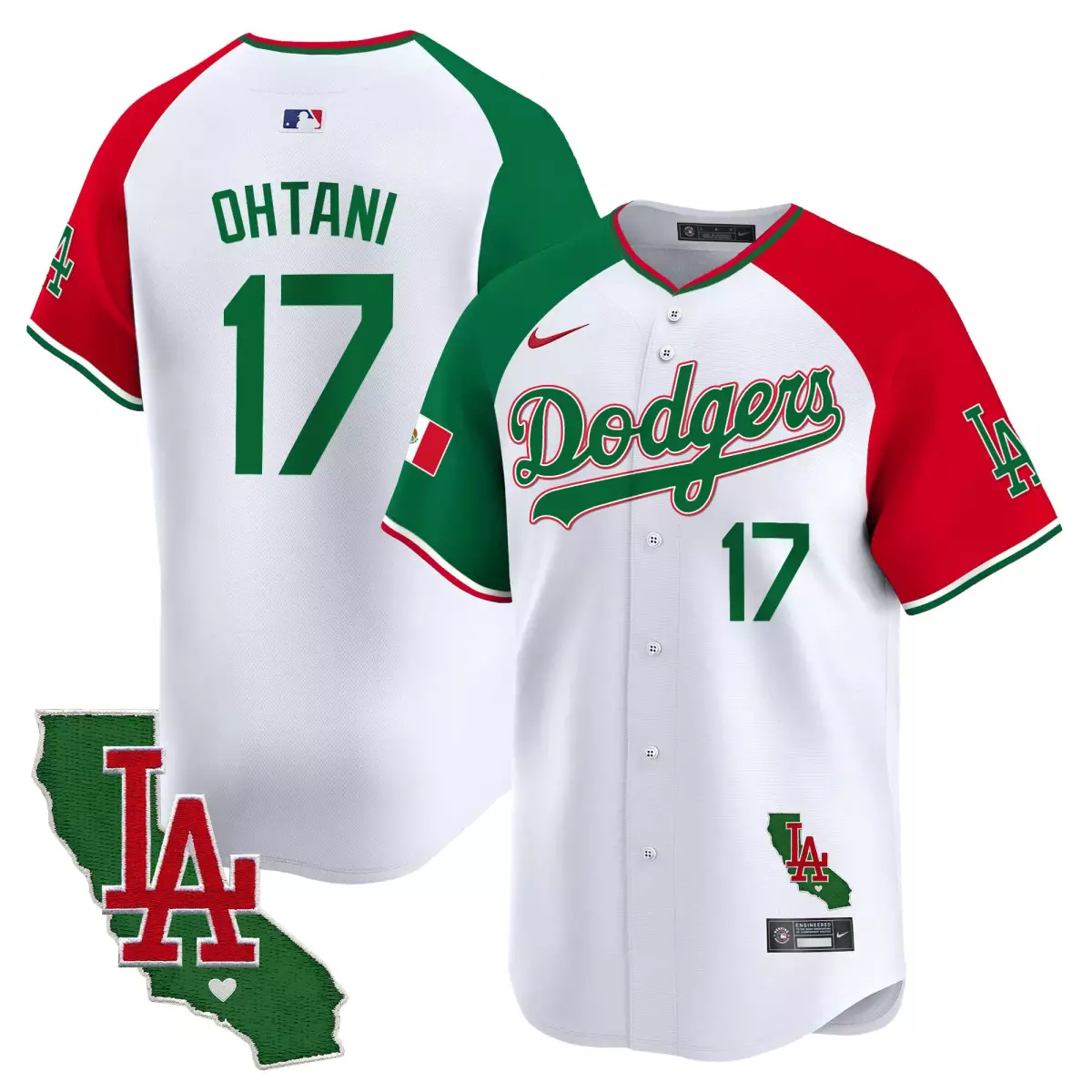 los angeles dodgers 17 shohei ohtani white jersey mexico california patch vapor premier limited v4 all stitched fog