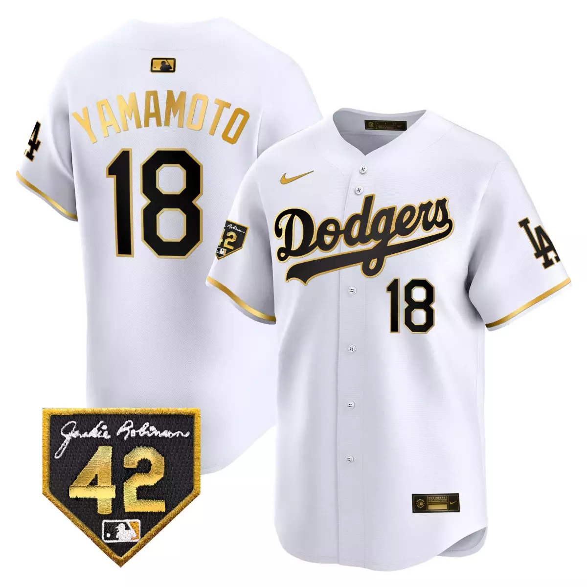 los angeles dodgers 18 yamamoto navy jersey jackie robinson breaking barriers patch vapor premier limited all stitched