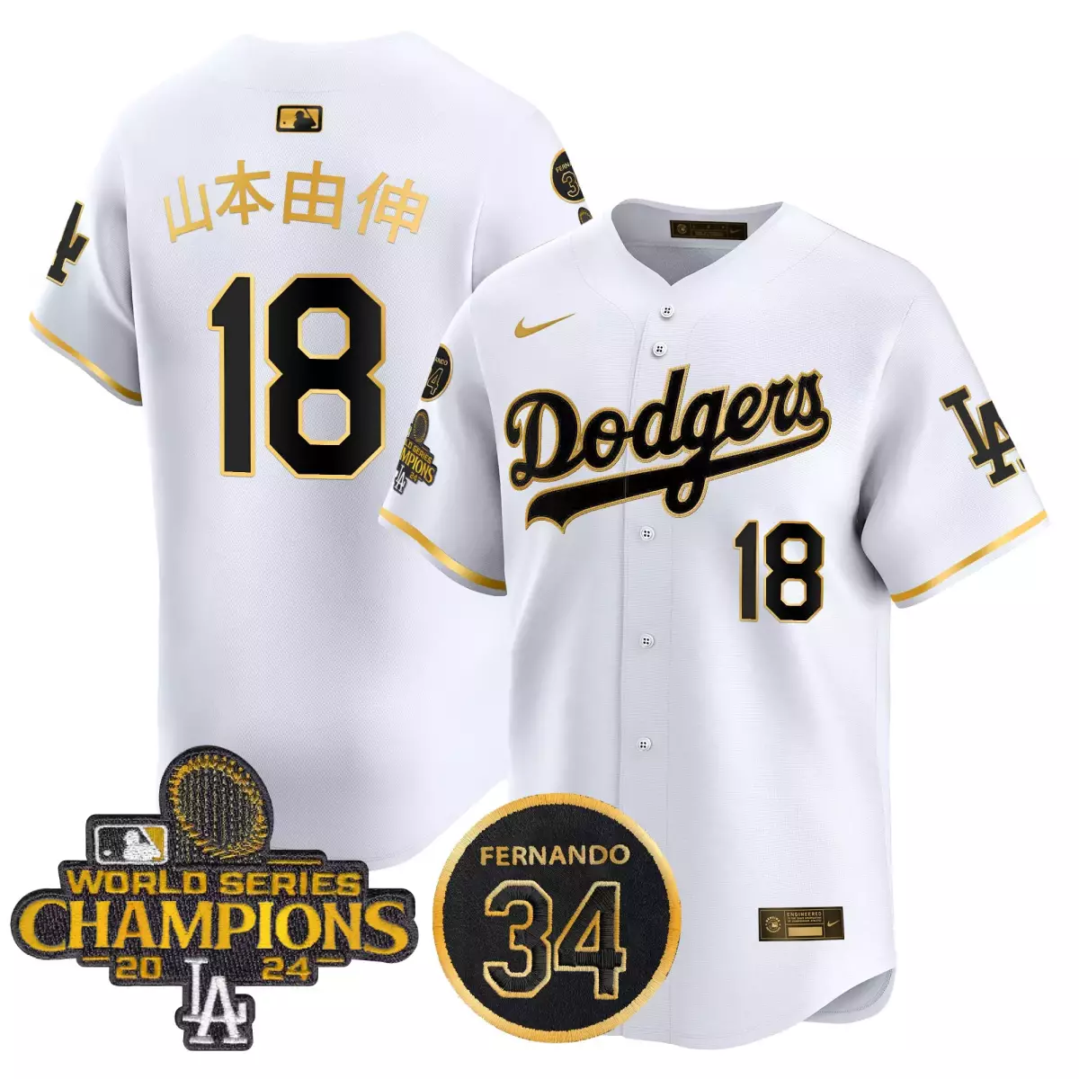 Yamamoto Dodgers 2025 White Gold Jersey | Premier Limited Edition Fan Gear | For Men, Women & Youth