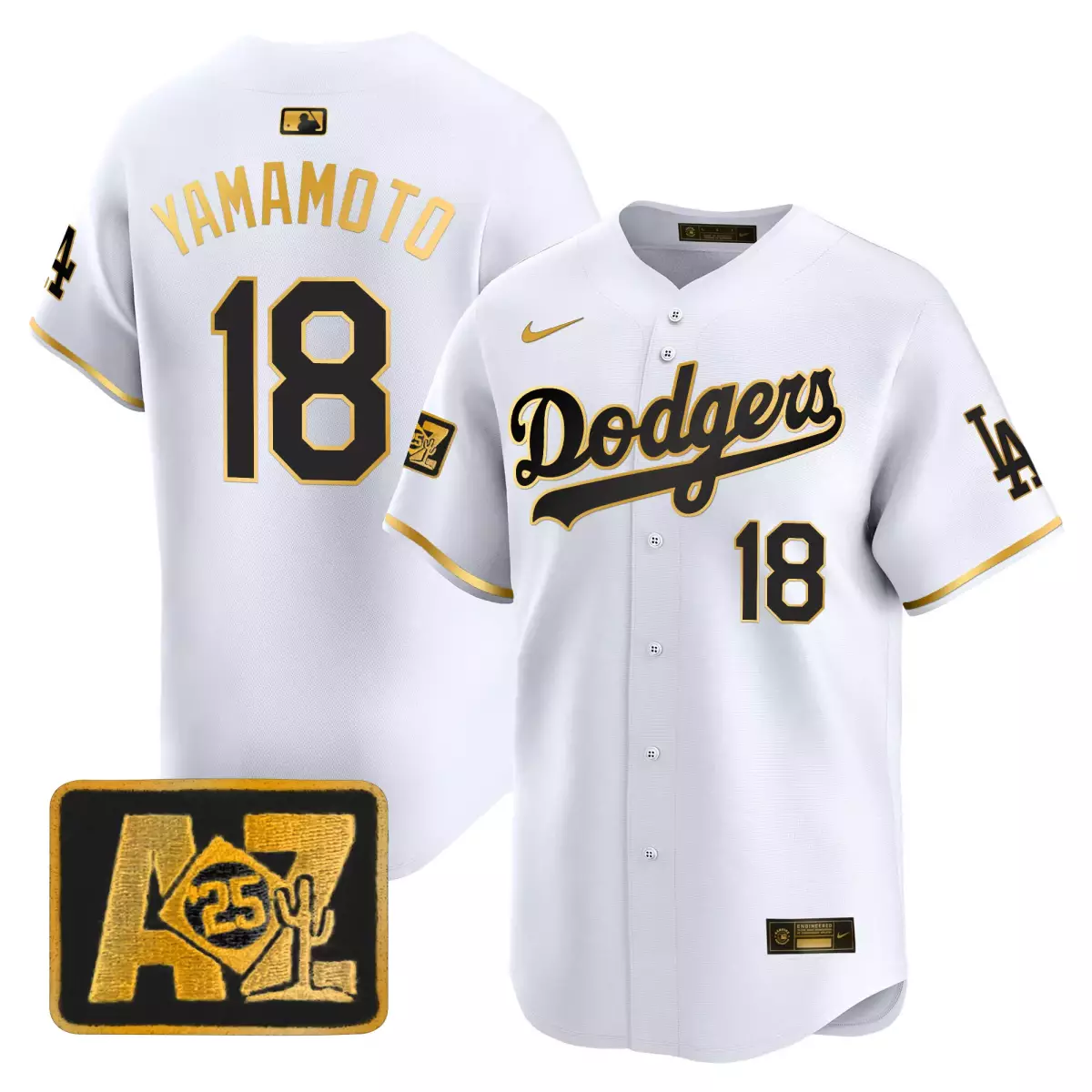 los angeles dodgers 18 yamamoto white gold jersey 2025 spring training patch vapor premier limited all stitched