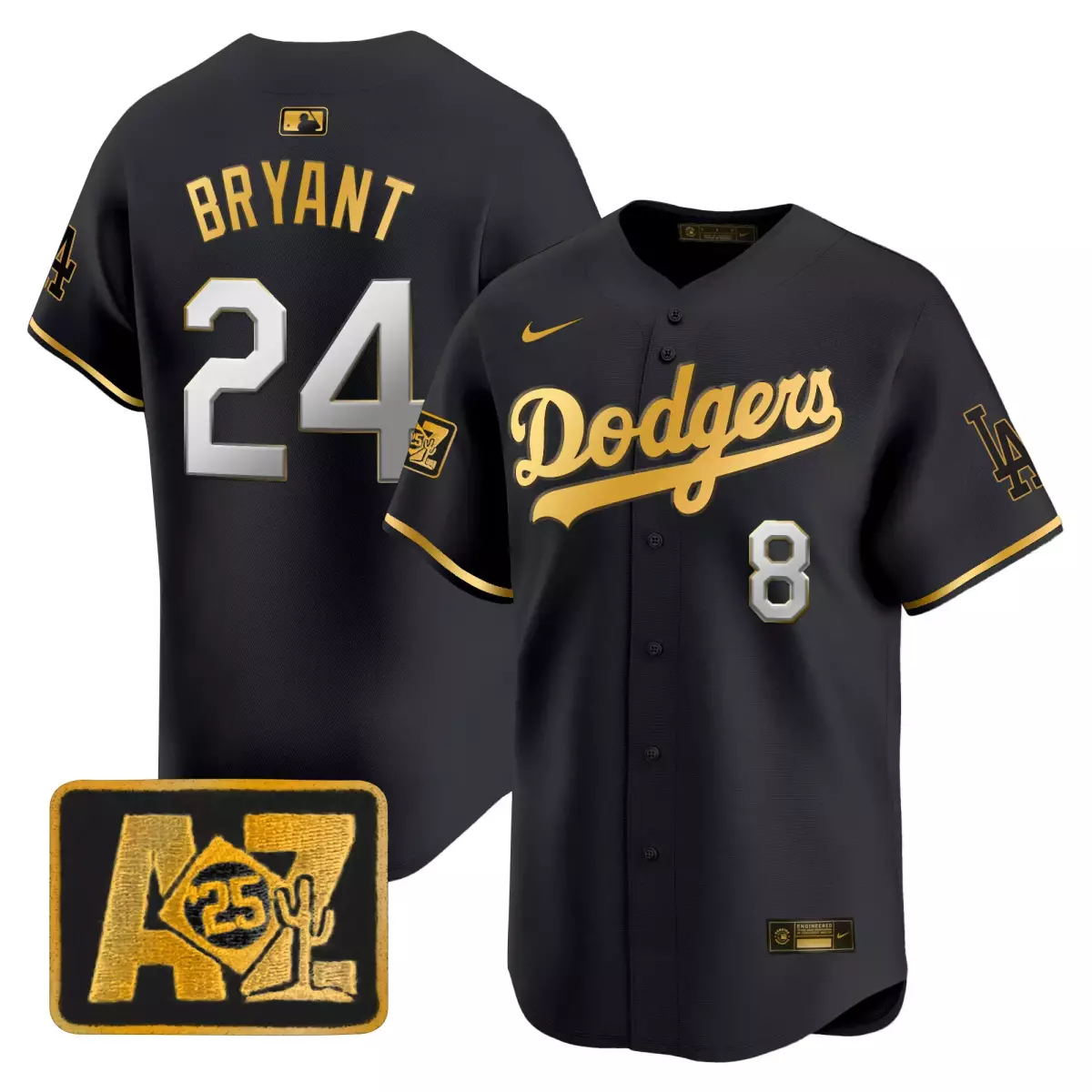 los angeles dodgers 24 kobe bryant black gold jersey 2025 spring training patch vapor premier limited all stitched