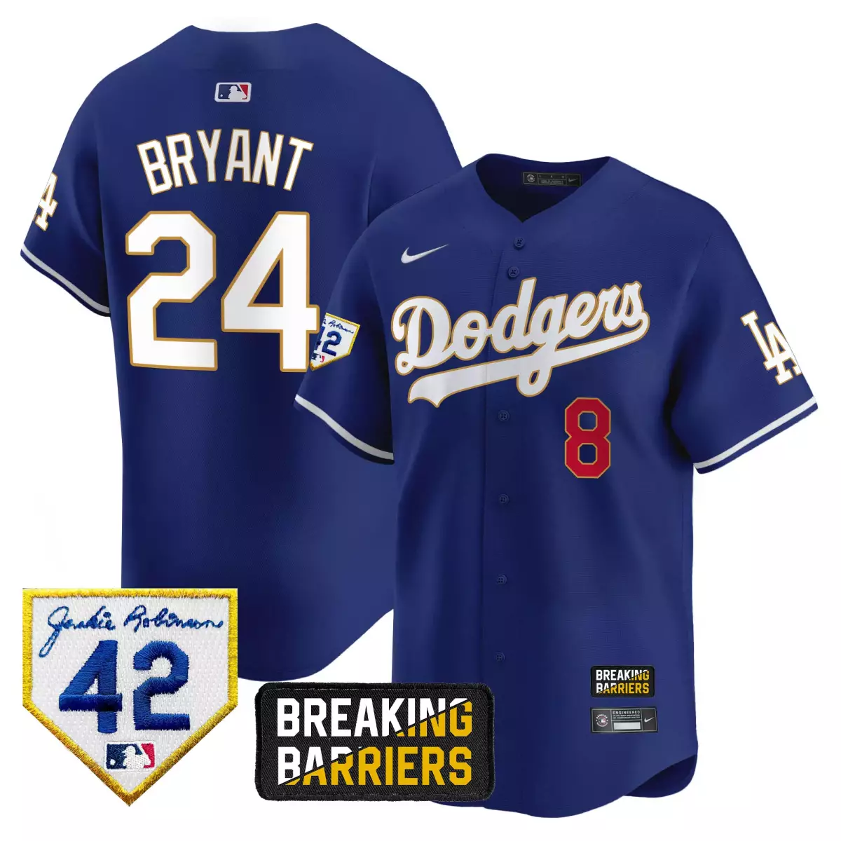 los angeles dodgers 24 kobe bryant navy jersey jackie robinson breaking barriers patch vapor premier limited all stitche