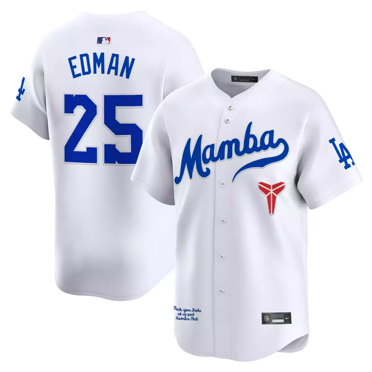los angeles dodgers 24 kobe bryant white jersey kobe bryant mamba vapor premier limited all stitched