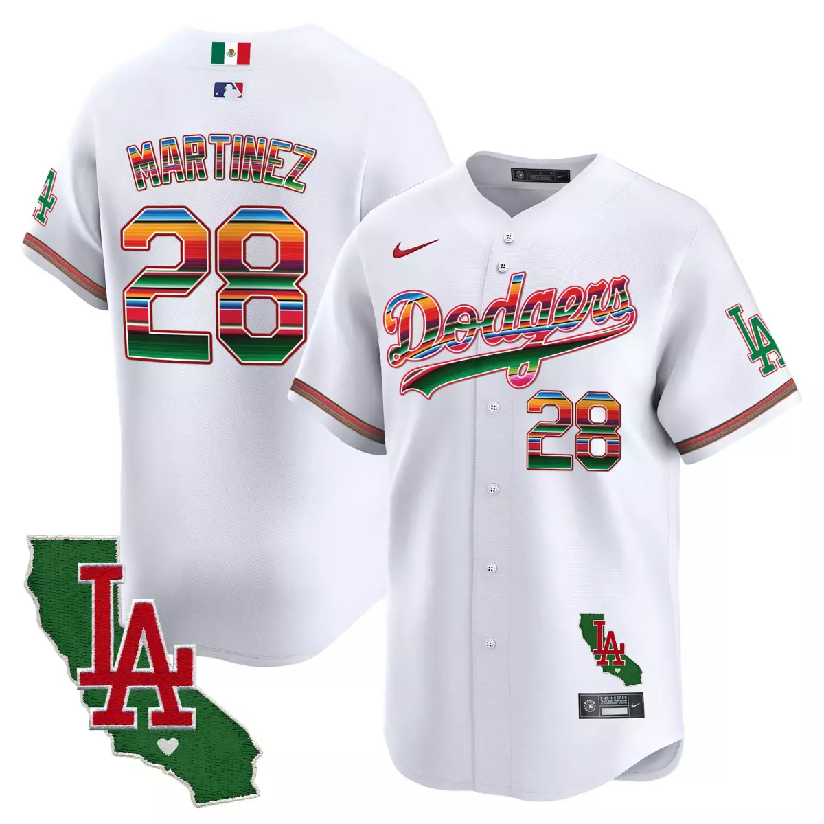 los angeles dodgers 28 martinez white jersey mexico california patch vapor premier limited all stitched ytj