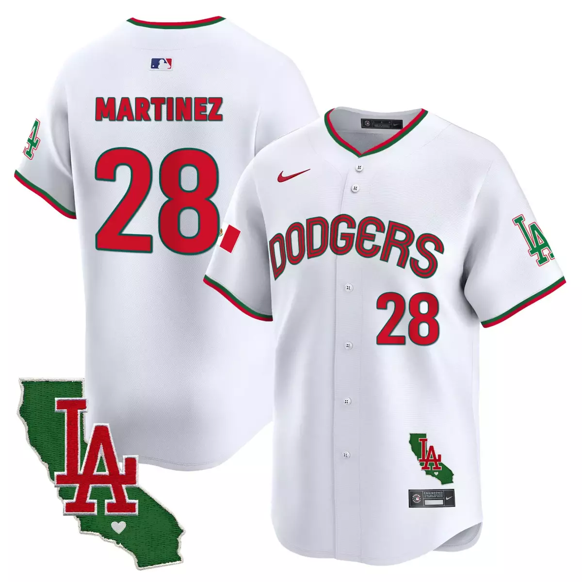 los angeles dodgers 28 martinez white jersey mexico california patch vapor premier limited all stitched ytj
