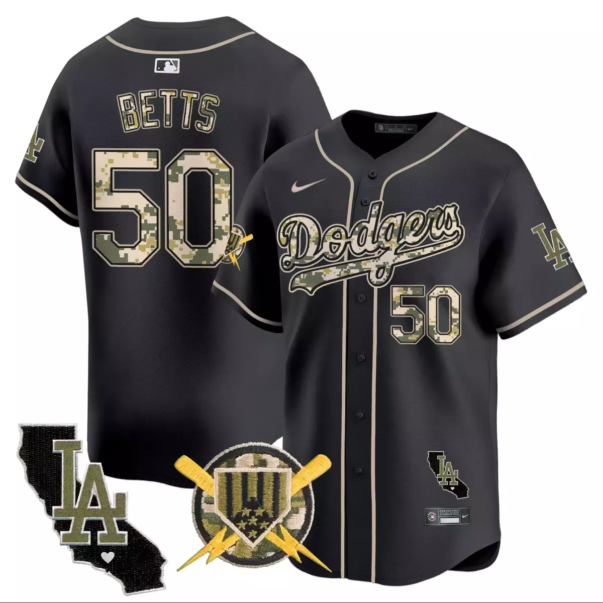 Betts Los Angeles Dodgers Black Gold Jersey | Jackie Robinson Breaking Barriers Patch | Limited Edition Premier Gear | For Men, Women & Youth