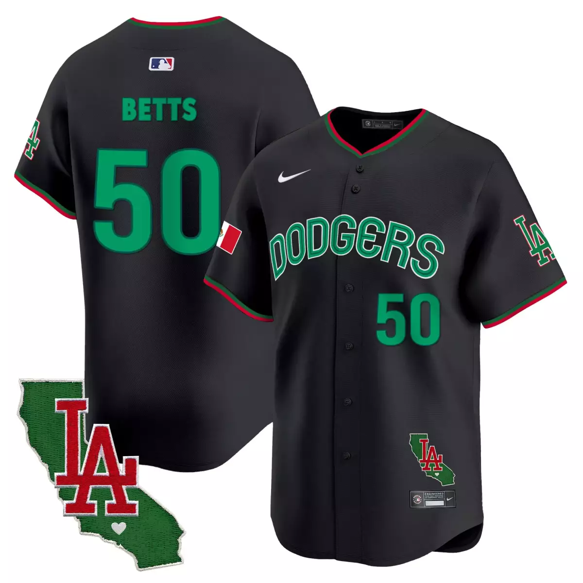 Betts Los Angeles Dodgers Black Jersey | Mexico California Patch V2 | Limited Edition Premier Gear | For Men, Women & Youth