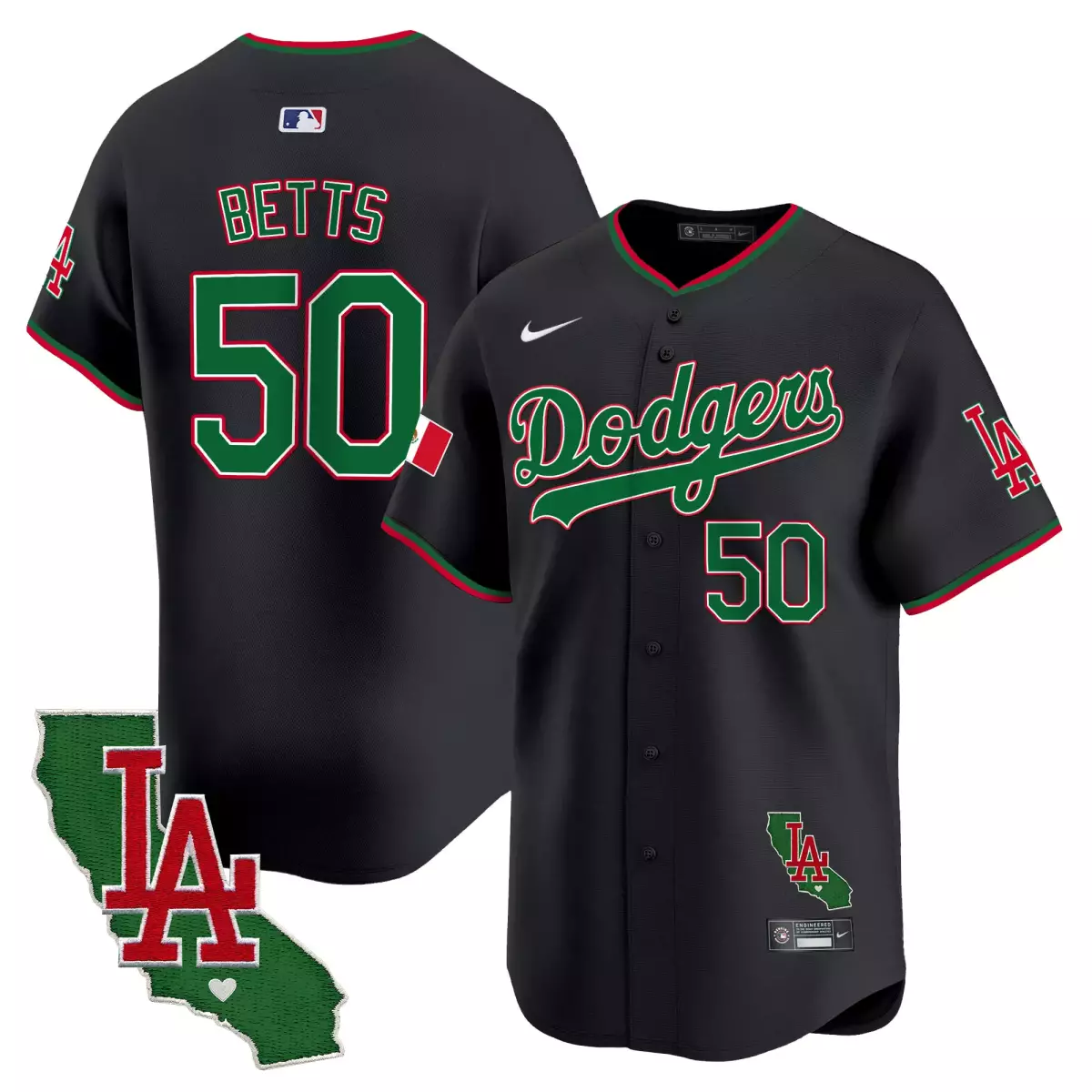 Betts Los Angeles Dodgers Black Jersey | Mexico California Patch V2 | Limited Edition Premier Gear | For Men, Women & Youth