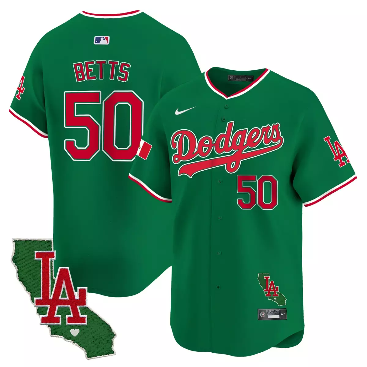 Betts Los Angeles Dodgers Green Jersey | Mexico California Patch V4 Limited Edition Premier Gear | For Men, Women & Youth