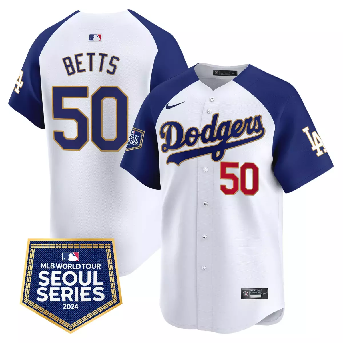 Betts Los Angeles Dodgers 2024 World Tour Seoul Series Jersey | White Vapor Premier Limited Edition | Fan Gear for Men, Women & Youth