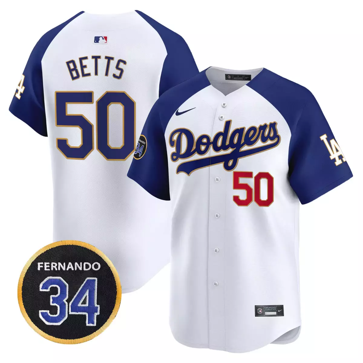 Betts Los Angeles Dodgers Fernando Valenzuela Memorial Jersey | White Vapor Premier Limited Edition | For Men, Women & Youth