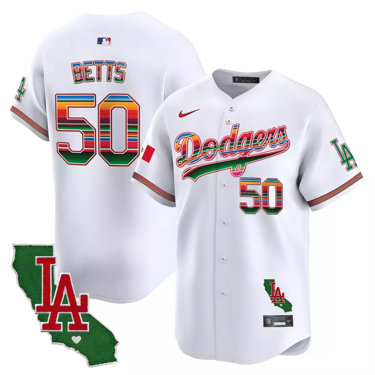 Betts Los Angeles Dodgers Mexico California Patch Jersey | White Vapor Premier Limited Edition | For Men, Women & Youth