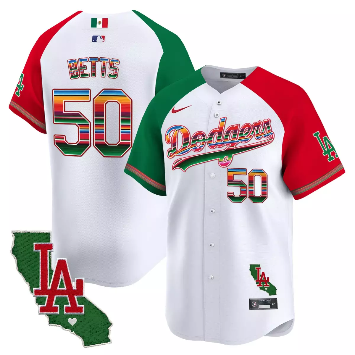 Betts Los Angeles Dodgers Mexico California Patch Jersey | White Vapor Premier Limited Edition | For Men, Women & Youth