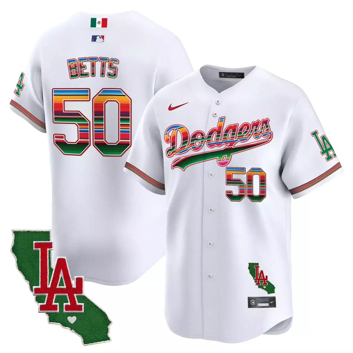 Betts Los Angeles Dodgers Mexico California Patch Jersey | White Vapor Premier Limited Edition | For Men, Women & Youth