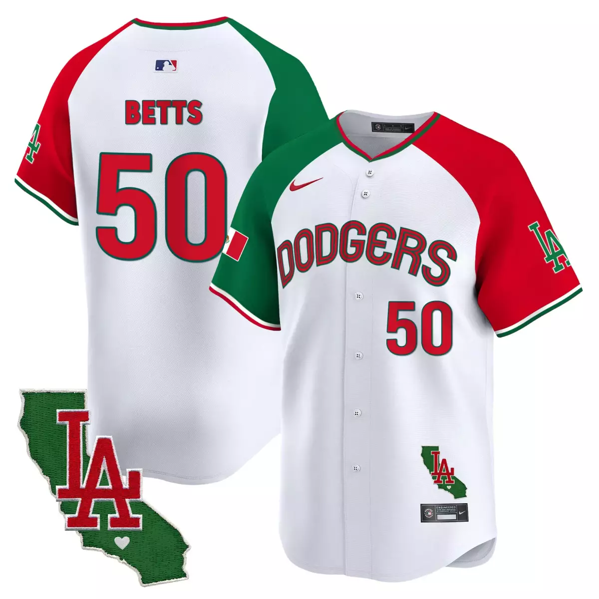 Betts Los Angeles Dodgers Mexico California Patch Jersey | White Vapor Premier Limited Edition | For Men, Women & Youth