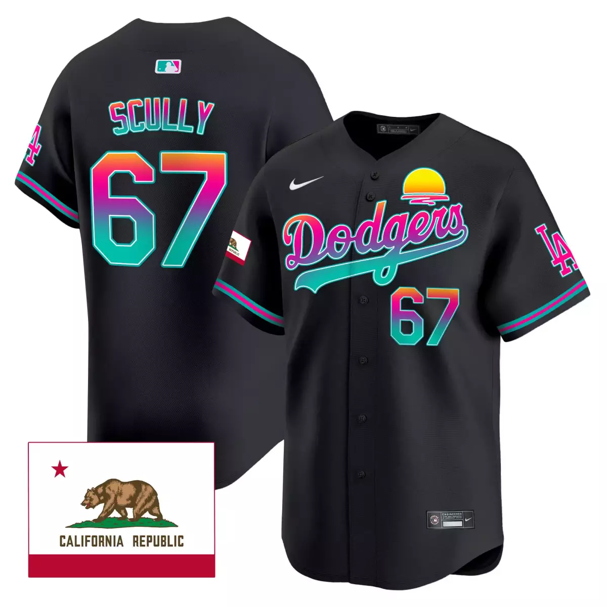 los angeles dodgers 67 scully black gold jersey 2025 vin scully 34 fernando patch gold vapor premier limited all stitche