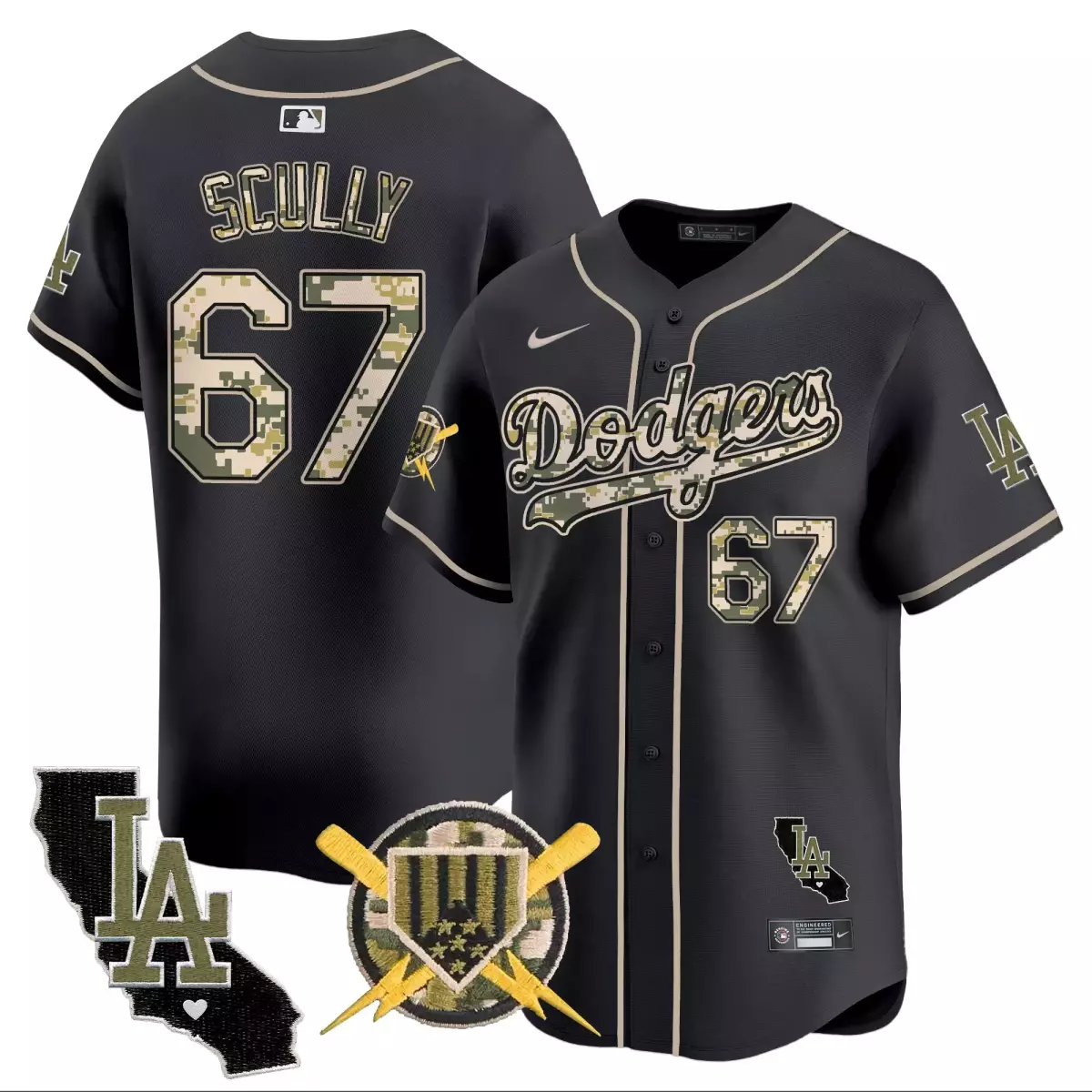 los angeles dodgers 67 scully black jersey armed forces day vapor premier limited all stitched