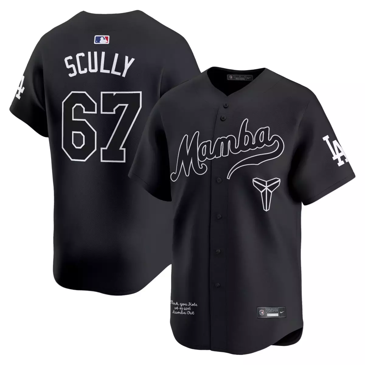 los angeles dodgers 67 scully black jersey kobe bryant mamba vapor premier limited all stitched u2m