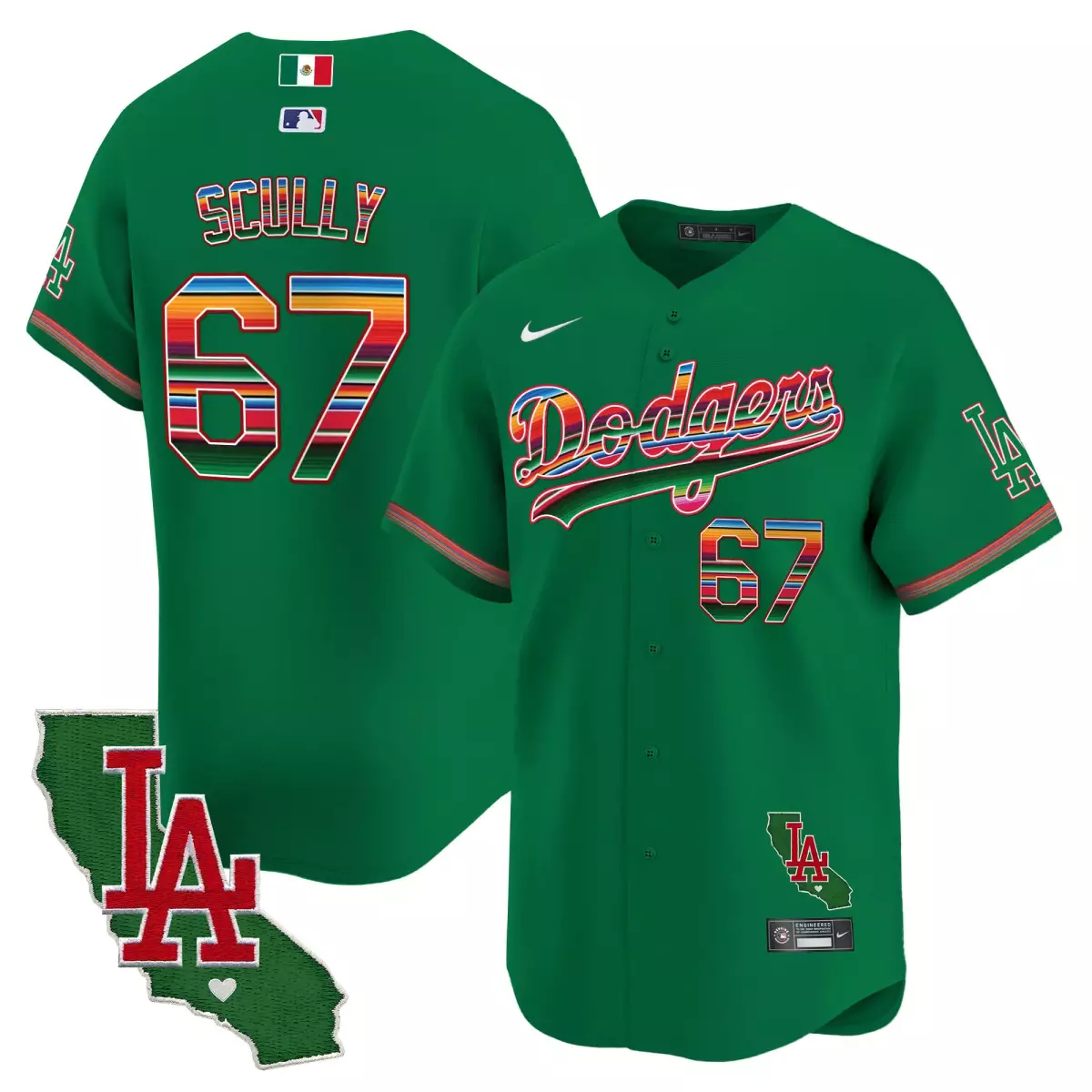 los angeles dodgers 67 scully green jersey mexico california patch vapor premier limited v2 all stitched