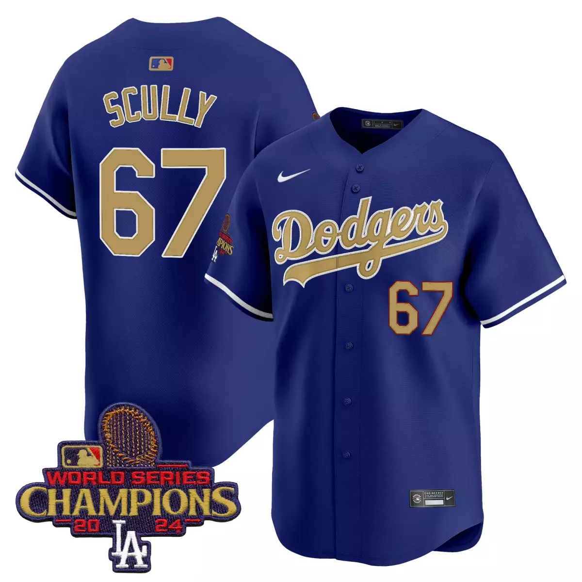 los angeles dodgers 67 scully navy jersey 2025 gold vapor premier limited all stitched