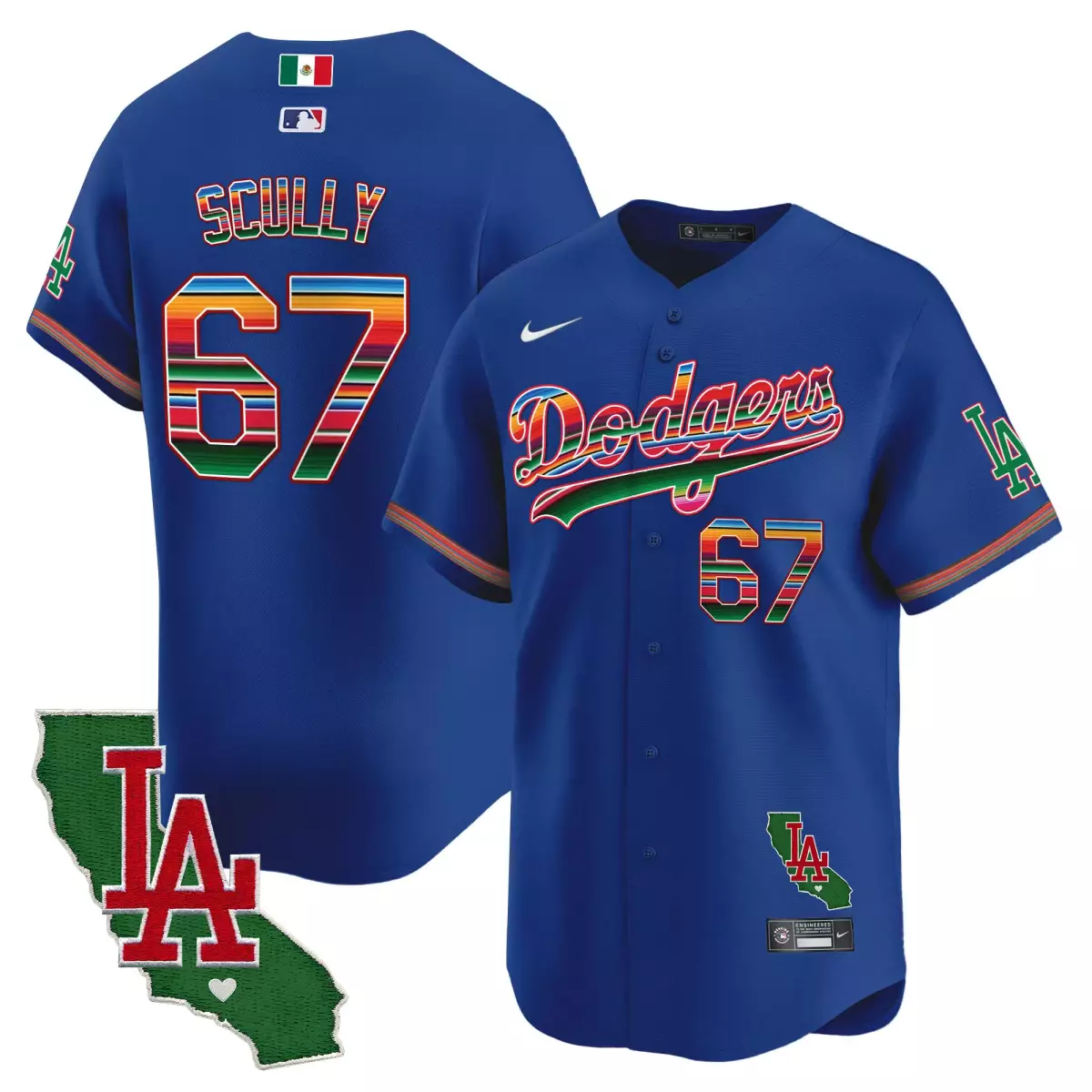 los angeles dodgers 67 scully navy jersey mexico california patch vapor premier limited v2 all stitched